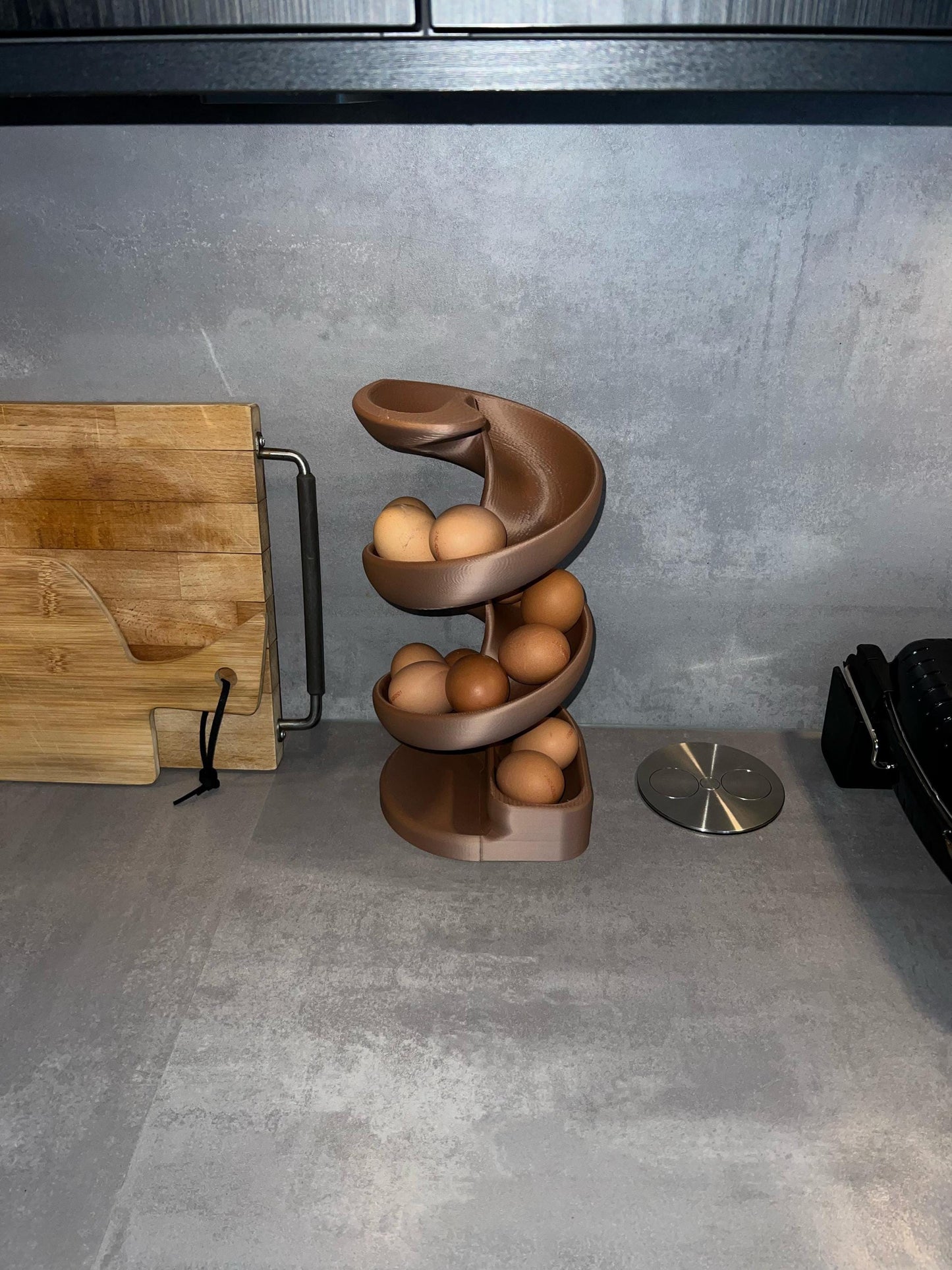 Egg Holder Dispenser | Spiral Egg Organizer | Modern Kitchen Storage | Rolling Egg Rack | Unique Countertop Display