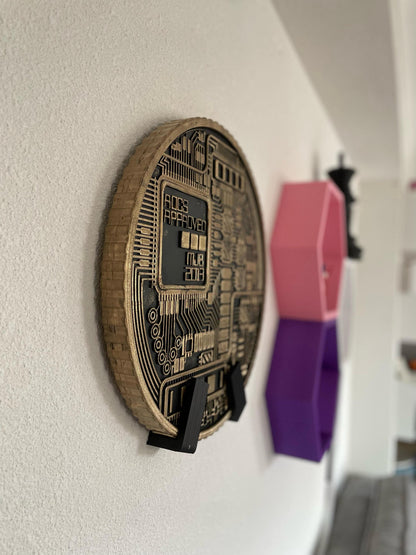 Gold Bitcoin Coin Decoration Wall Art Display | 40cm Crypto Decor | Blockchain Office Decoration with Stands