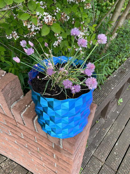 3D Printed Geometric Vase - Large Blue Gradient Decor