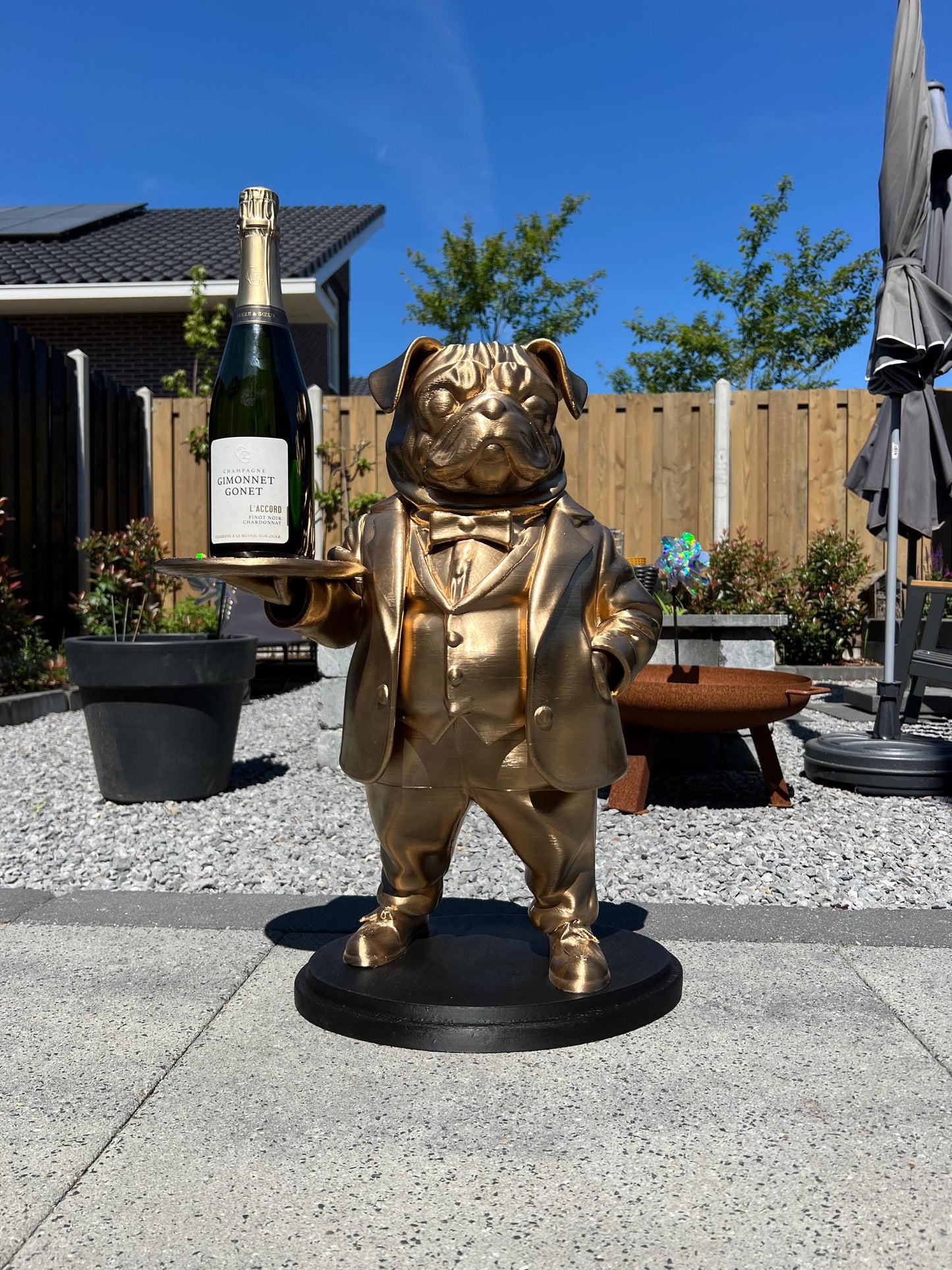 Pug Butler Table 70CM - Elegant Champagne Tray Holder & Key Organizer - Whimsical Dog Statue for Home Decor - Ideal Gift for Dog Lovers