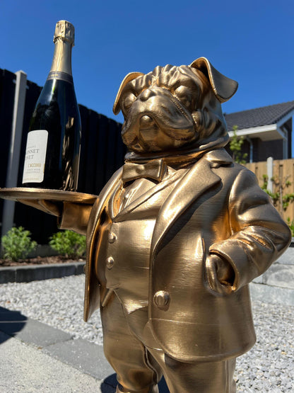 Pug Butler Table 70CM - Elegant Champagne Tray Holder & Key Organizer - Whimsical Dog Statue for Home Decor - Ideal Gift for Dog Lovers
