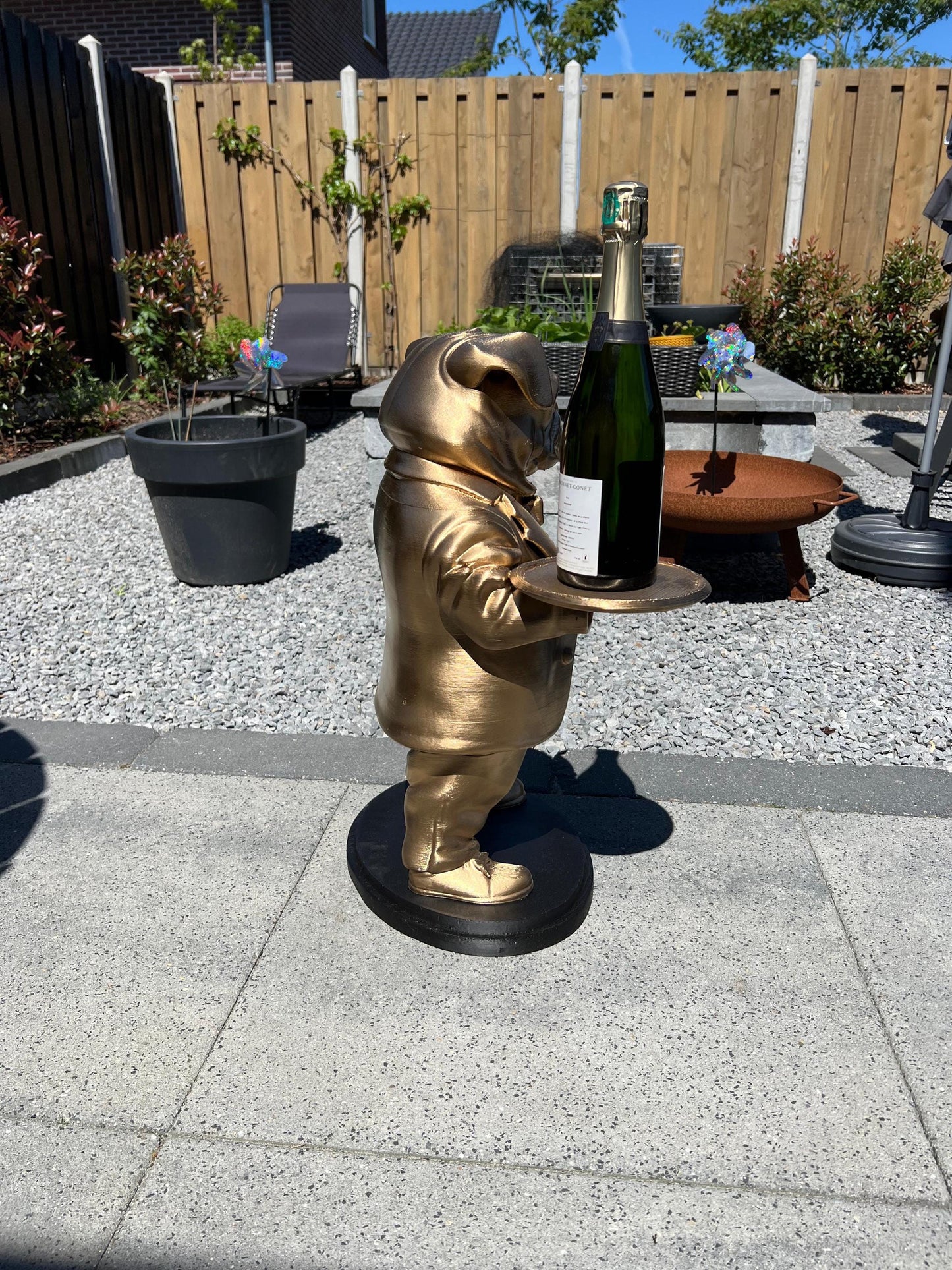 Pug Butler Table 70CM - Elegant Champagne Tray Holder & Key Organizer - Whimsical Dog Statue for Home Decor - Ideal Gift for Dog Lovers