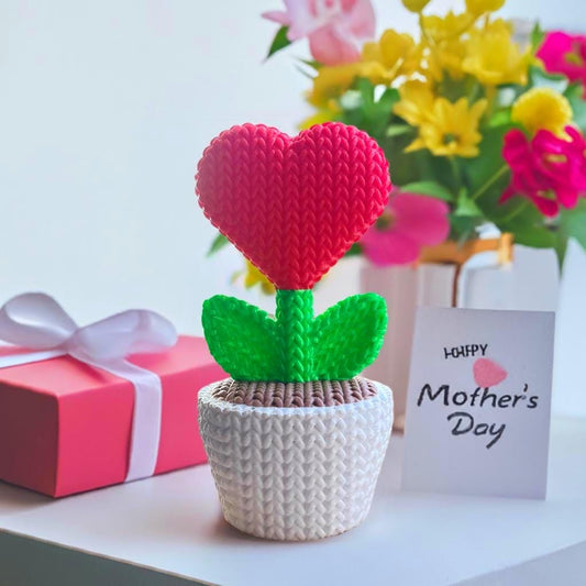 Crocheted Heart Flower in Pot | Unique Knitted Braided Style Home Decor | Cute Valentine’s Gift & Desk Ornament for her and for him