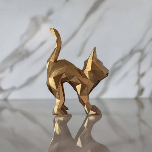 Geometric Cat Statue - Modern Minimalist Polygon Cat Decor - Unique Animal Sculpture for Home - Handmade Gold Decoration