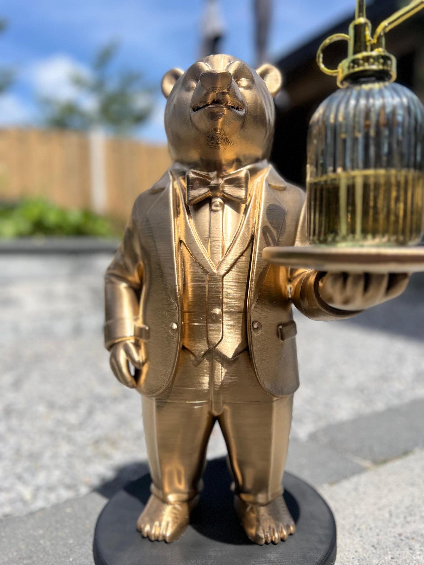 Polar Bear Butler 70CM - Elegant Champagne Tray Holder & Key Organizer - Whimsical Bear Statue for Home Decor - Ideal Gift for Bear Lovers