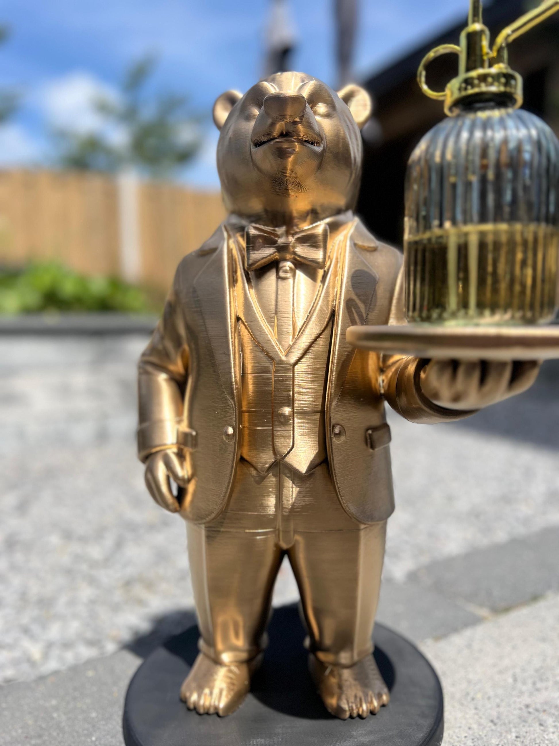 Polar Bear Butler 70CM - Elegant Champagne Tray Holder & Key Organizer - Whimsical Bear Statue for Home Decor - Ideal Gift for Bear Lovers