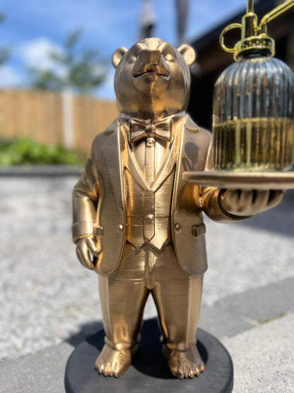 Polar Bear Butler 70CM - Elegant Champagne Tray Holder & Key Organizer - Whimsical Bear Statue for Home Decor - Ideal Gift for Bear Lovers