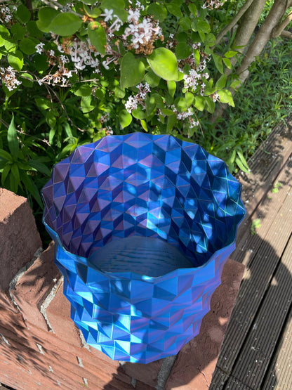 3D Printed Geometric Vase - Large Blue Gradient Decor