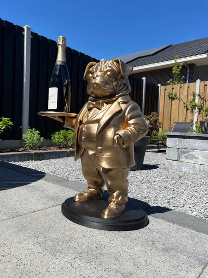 Pug Butler Table 70CM - Elegant Champagne Tray Holder & Key Organizer - Whimsical Dog Statue for Home Decor - Ideal Gift for Dog Lovers