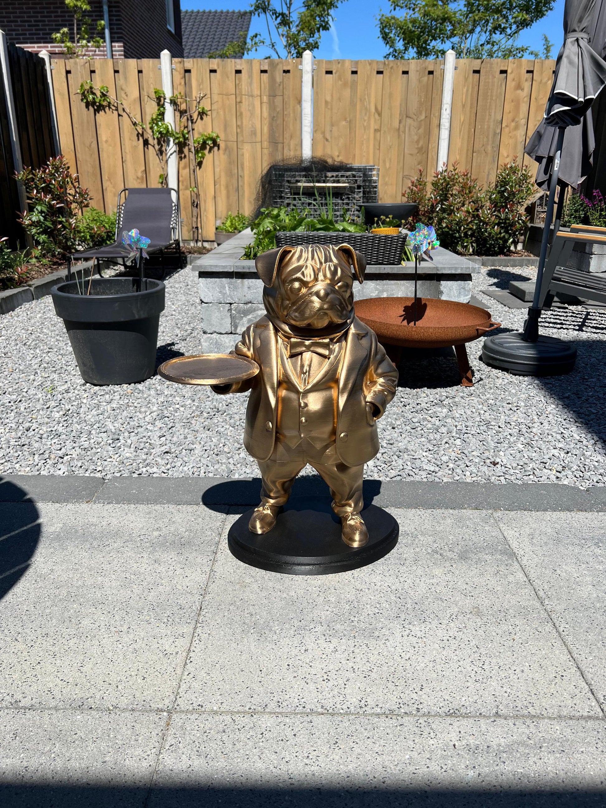 Pug Butler Table 70CM - Elegant Champagne Tray Holder & Key Organizer - Whimsical Dog Statue for Home Decor - Ideal Gift for Dog Lovers