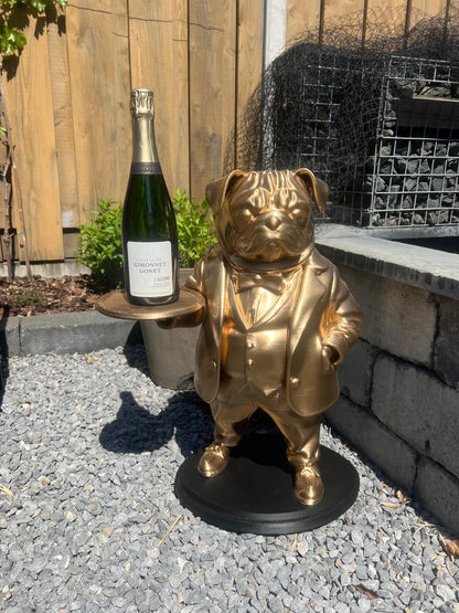 Pug Butler Table 70CM - Elegant Champagne Tray Holder & Key Organizer - Whimsical Dog Statue for Home Decor - Ideal Gift for Dog Lovers