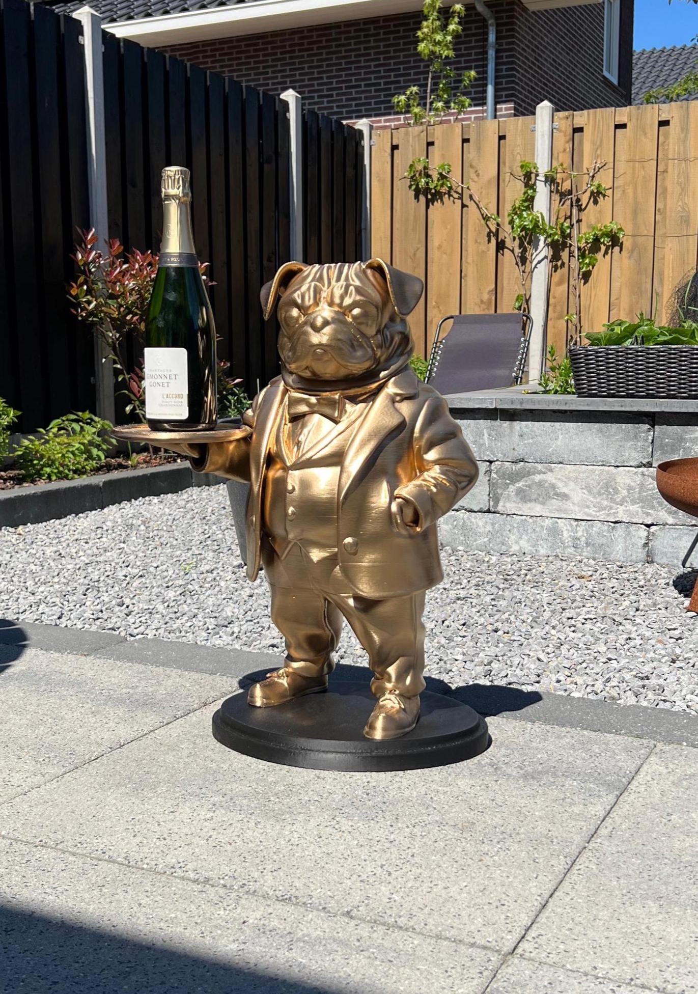 Pug Butler Table 70CM - Elegant Champagne Tray Holder & Key Organizer - Whimsical Dog Statue for Home Decor - Ideal Gift for Dog Lovers
