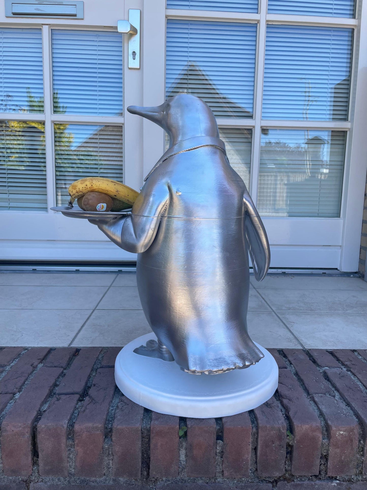 Penguin Butler Statue | Unique Home or Business Decor | Silver Tuxedo Server Figurine good for Fruit Tray display or showcase items