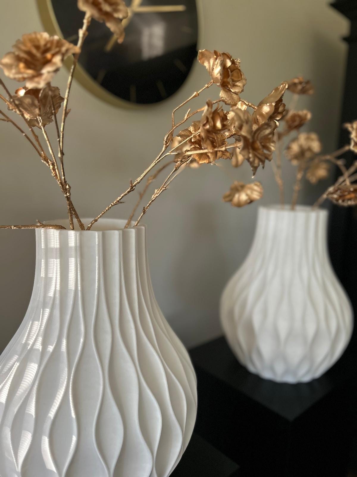 Modern Vase Decor | White Textured Minimalist Vase for Real Plants & Dried Flowers | Boho Centerpiece and Housewarming Gift