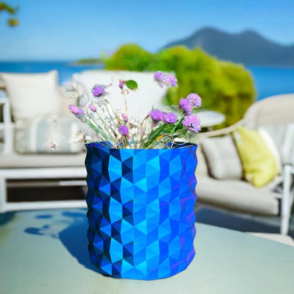 3D Printed Geometric Vase - Large Blue Gradient Decor