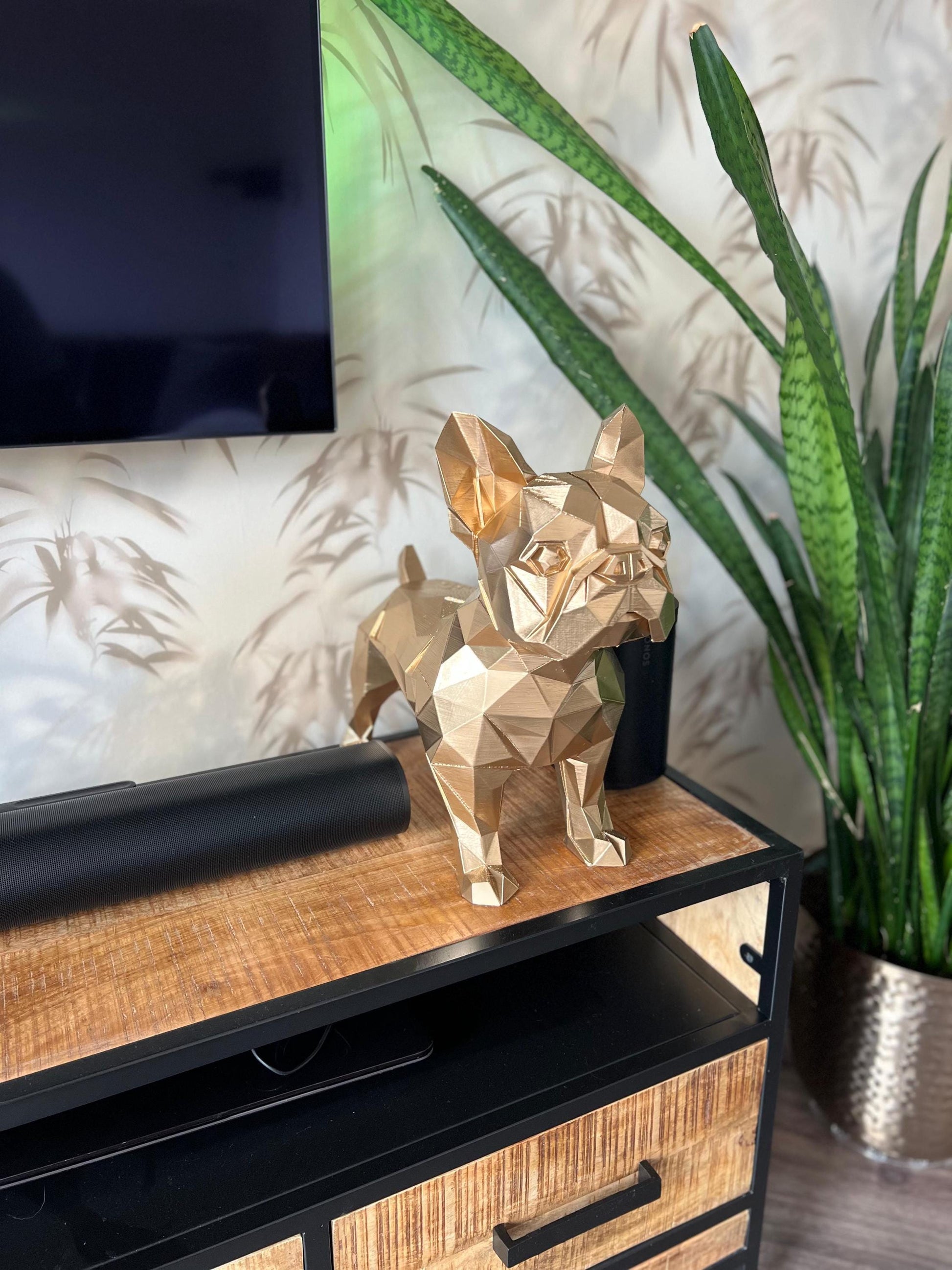 Bulldog Statue | Modern Art Sculpture | Gold Decor | Handcrafted Accent | Home Elegance