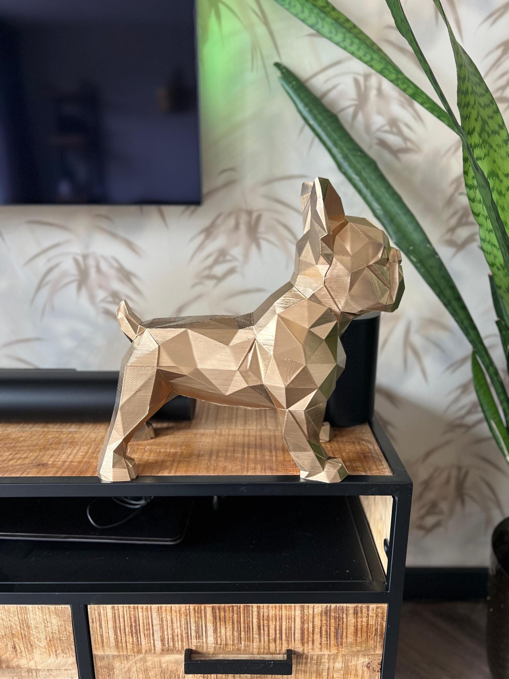 Bulldog Statue | Modern Art Sculpture | Gold Decor | Handcrafted Accent | Home Elegance