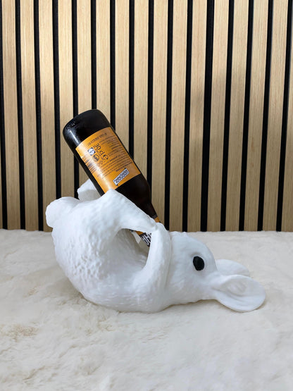 Bunny Wine Bottle Holder White Rabbit Wine Rack Easter Decor Whimsical Animal Wine Display Kitchen Bar Decor Wine Lover Gift Sculpture