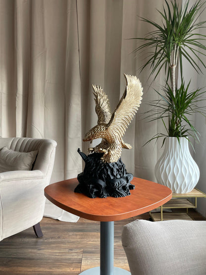 Golden Eagle Bird Statue Attacking Cobra | Majestic Predator Scene | Home & Office Desk Decor | Unique Wildlife Gift