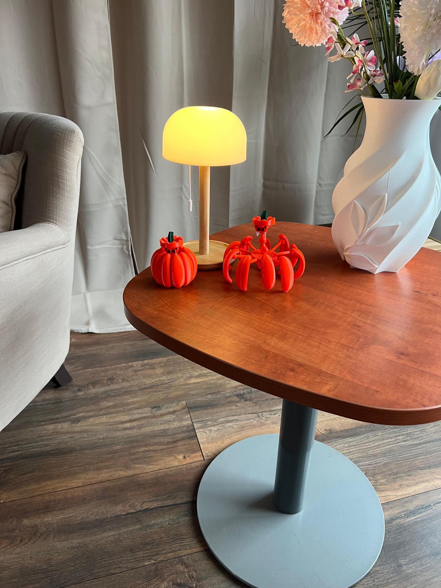 Movable Spider Pumpkin Halloween Decor | 2 Spiders | Orange Sculpture Set - Spooky Tabletop Display | Perfect Gift for Halloween Enthusiasts
