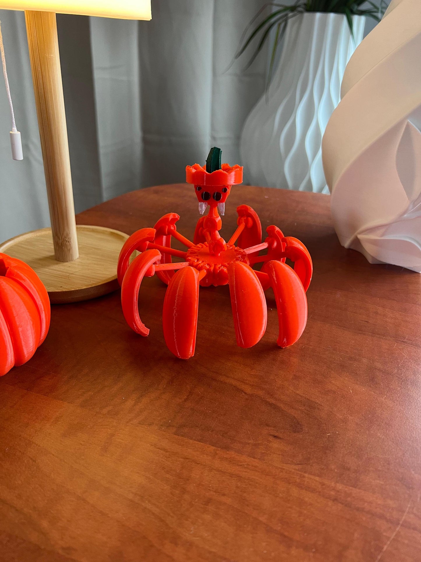 Movable Spider Pumpkin Halloween Decor | 2 Spiders | Orange Sculpture Set - Spooky Tabletop Display | Perfect Gift for Halloween Enthusiasts
