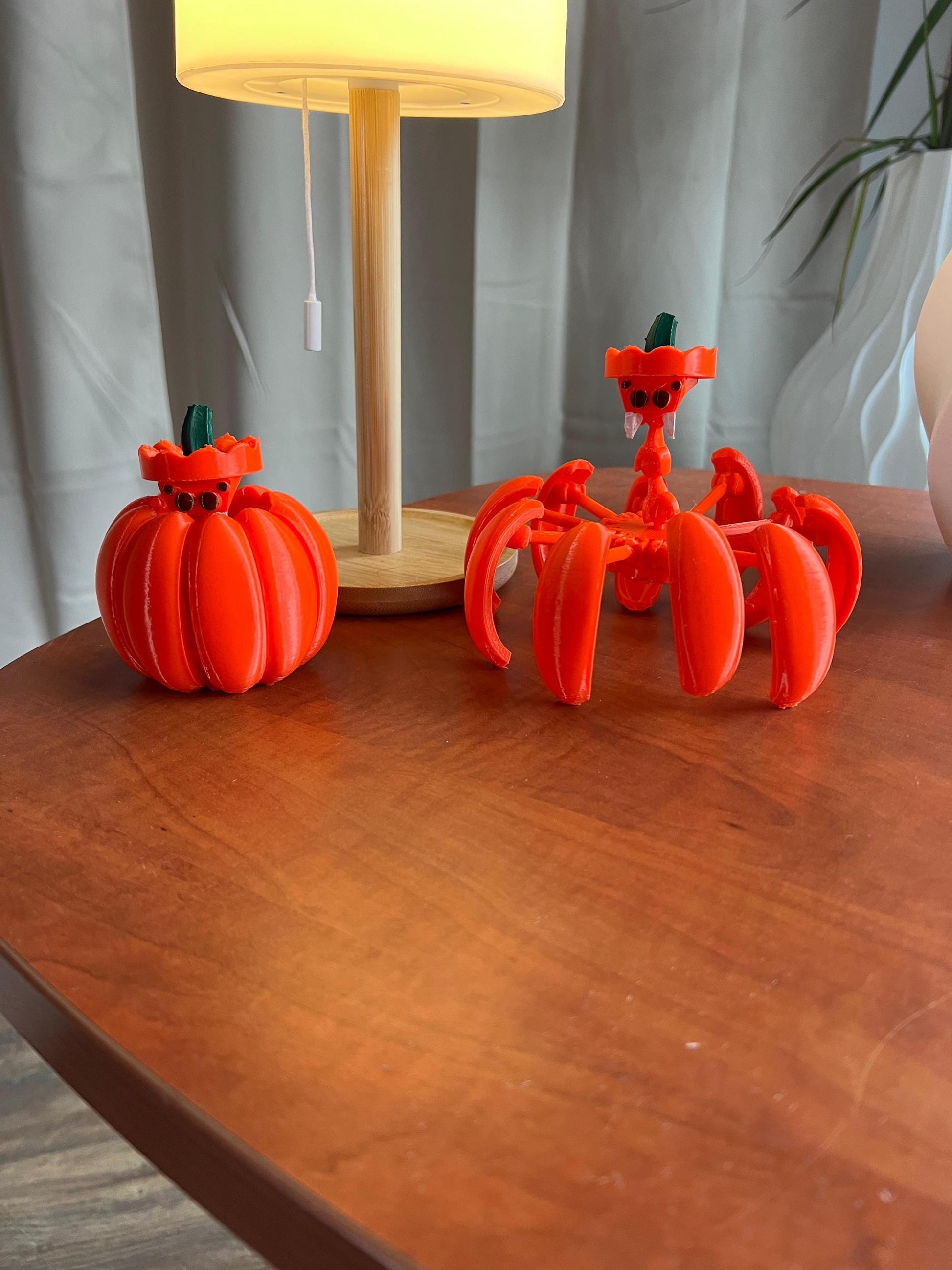 Movable Spider Pumpkin Halloween Decor | 2 Spiders | Orange Sculpture Set - Spooky Tabletop Display | Perfect Gift for Halloween Enthusiasts