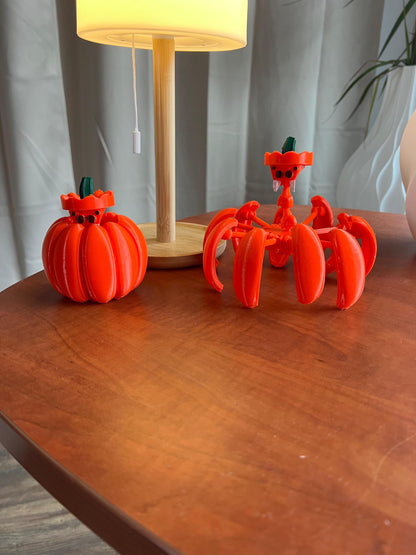 Movable Spider Pumpkin Halloween Decor | 2 Spiders | Orange Sculpture Set - Spooky Tabletop Display | Perfect Gift for Halloween Enthusiasts