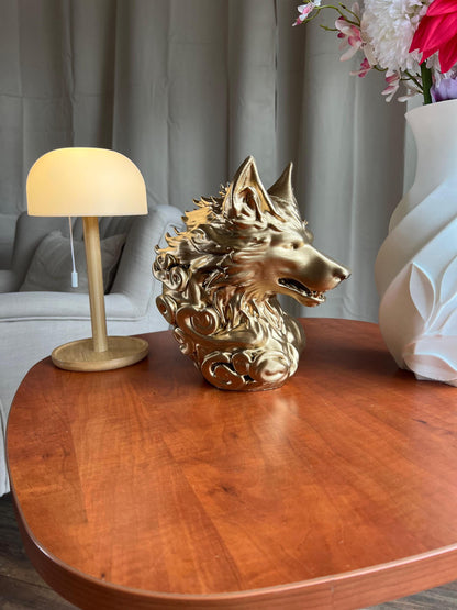 Gold Wolf Head | 3D Printed Low Poly Wolf Bust in Gold | Striking Modern Decor for Home or Office