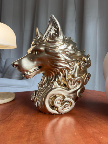 Gold Wolf Head | 3D Printed Low Poly Wolf Bust in Gold | Striking Modern Decor for Home or Office