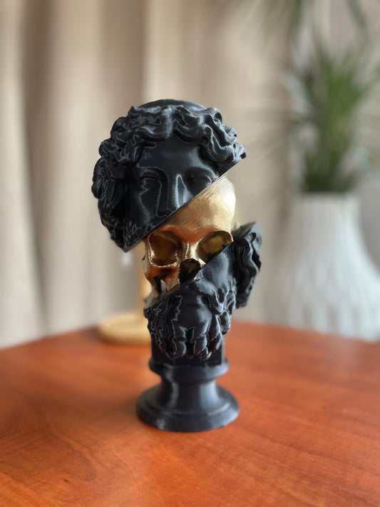 Broken Classical Bust 3D Printed Roman Statue Fragment Gold Black Sculpture Art Home Decor Ancient Greek Style