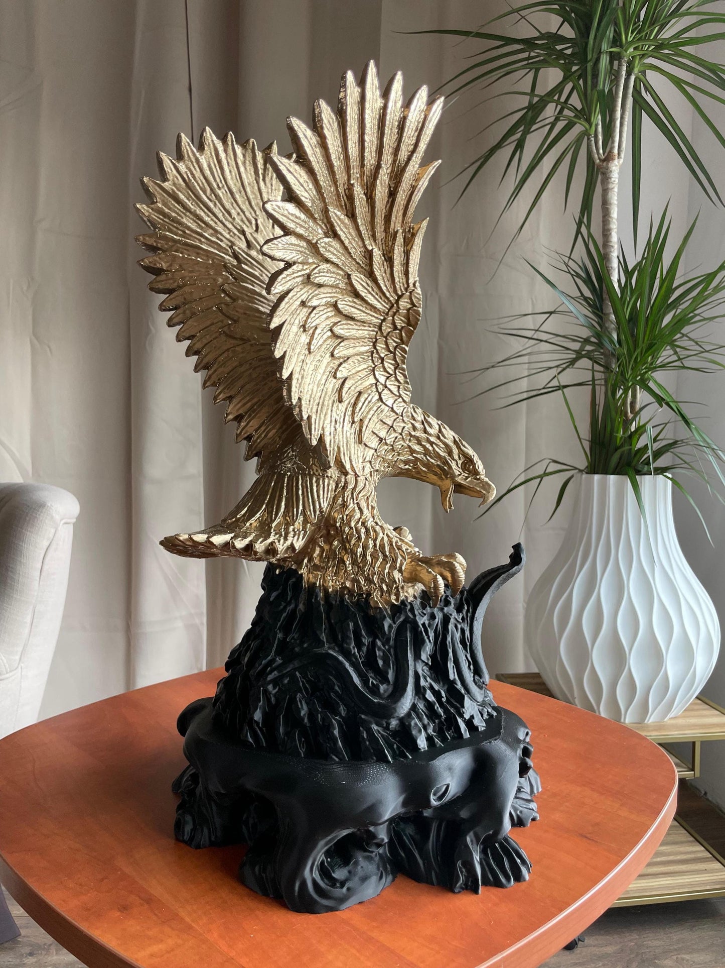 Golden Eagle Bird Statue Attacking Cobra | Majestic Predator Scene | Home & Office Desk Decor | Unique Wildlife Gift
