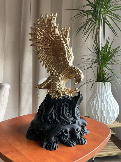 Golden Eagle Bird Statue Attacking Cobra | Majestic Predator Scene | Home & Office Desk Decor | Unique Wildlife Gift
