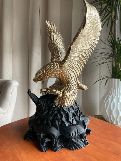 Golden Eagle Bird Statue Attacking Cobra | Majestic Predator Scene | Home & Office Desk Decor | Unique Wildlife Gift