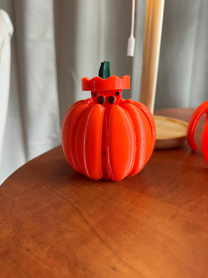 Movable Spider Pumpkin Halloween Decor | 2 Spiders | Orange Sculpture Set - Spooky Tabletop Display | Perfect Gift for Halloween Enthusiasts