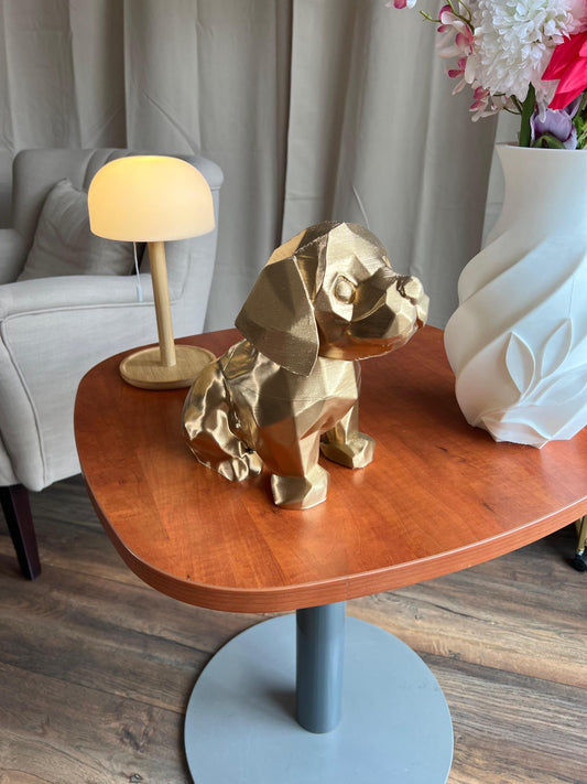 Puppy Sculpture | 3D Printed Dog Statue in Gold | Modern Home Decor & Unique Gift for Dog Lovers