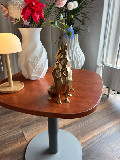 Wolf Sculpture | 3D Printed Low Poly Wolf Decor in Gold | Bold Modern Art Piece for Home or Office