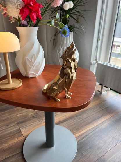 Wolf Sculpture | 3D Printed Low Poly Wolf Decor in Gold | Bold Modern Art Piece for Home or Office