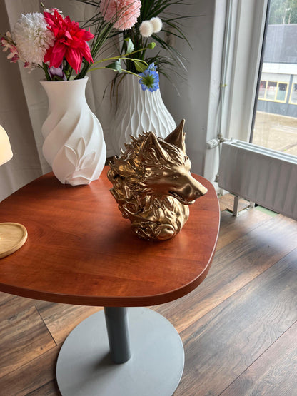 Gold Wolf Head | 3D Printed Low Poly Wolf Bust in Gold | Striking Modern Decor for Home or Office