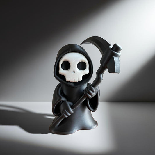 Death Figurine Grim Reaper with Scythe | Halloween Decor Gothic Home Bookshelf Ornament Chibi