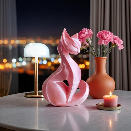 Abstract Cat Sculpture 3D Printed Pink Modern Figurine Home Decor Minimalist Art Desktop Display Gift Cat Lover