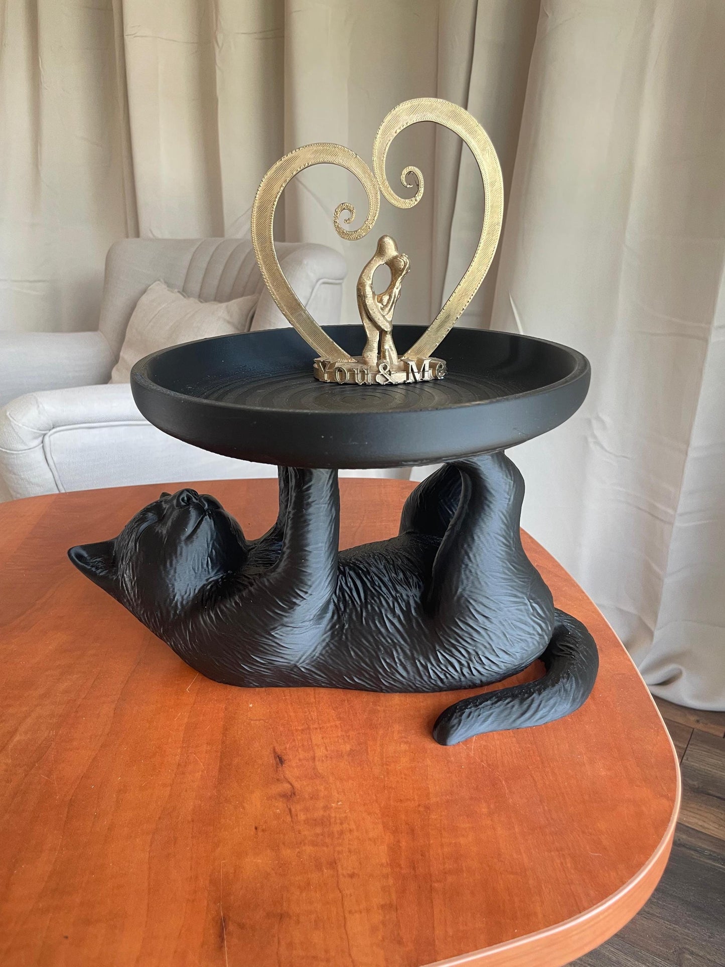 Cat Jewelry Ring Tray Black Cute Kitty Organizer Trinket Dish Gift for Cat Lovers Home Decor Bedroom Vanity Accessories