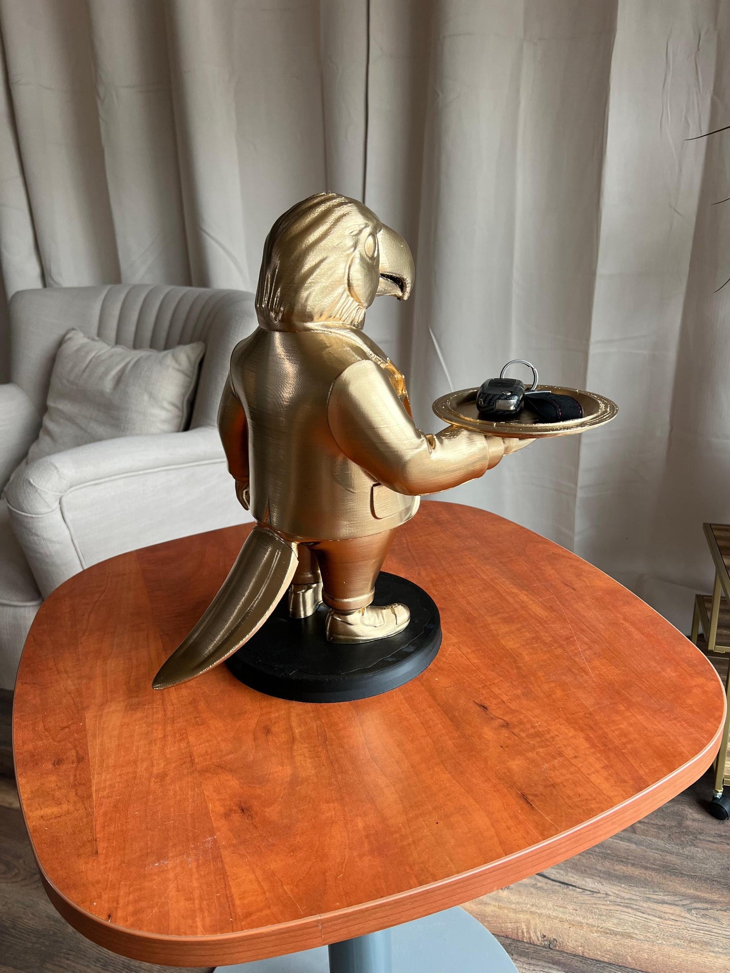Parrot Butler Table 70CM | Elegant Champagne Tray Holder & Key Organizer | Whimsical Bird Statue for Home Decor | Ideal Gift for Bird Lovers