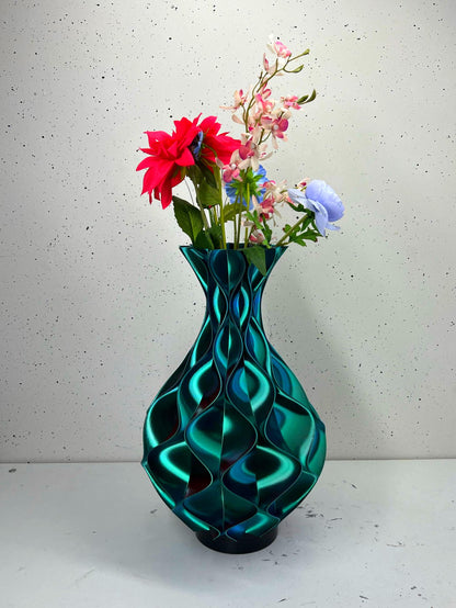 Modern Triple Color Wave Vase – Luxurious Red, Blue & Green Gradient Decor