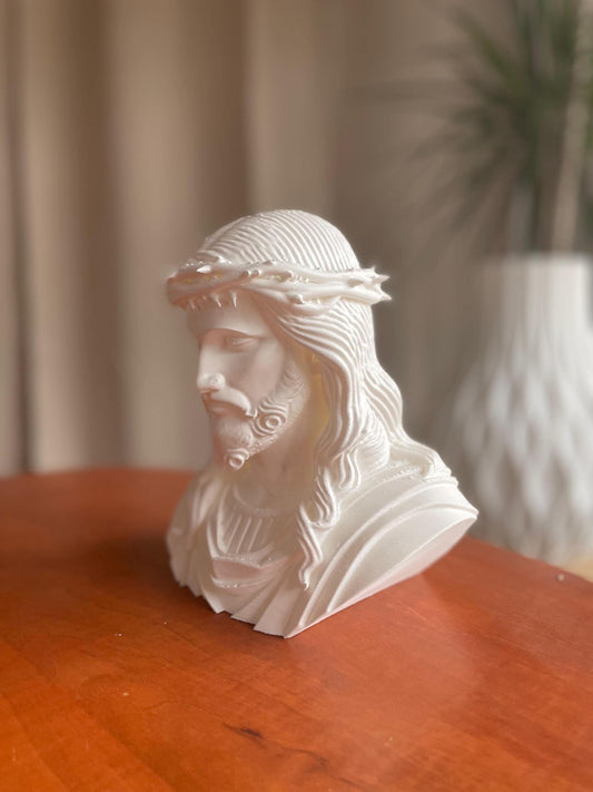 Jesus Christ Bust Statue White Crown of Thorns Religious Sculpture Home Decor Sacred Art Christian Gift Catholic Figurine