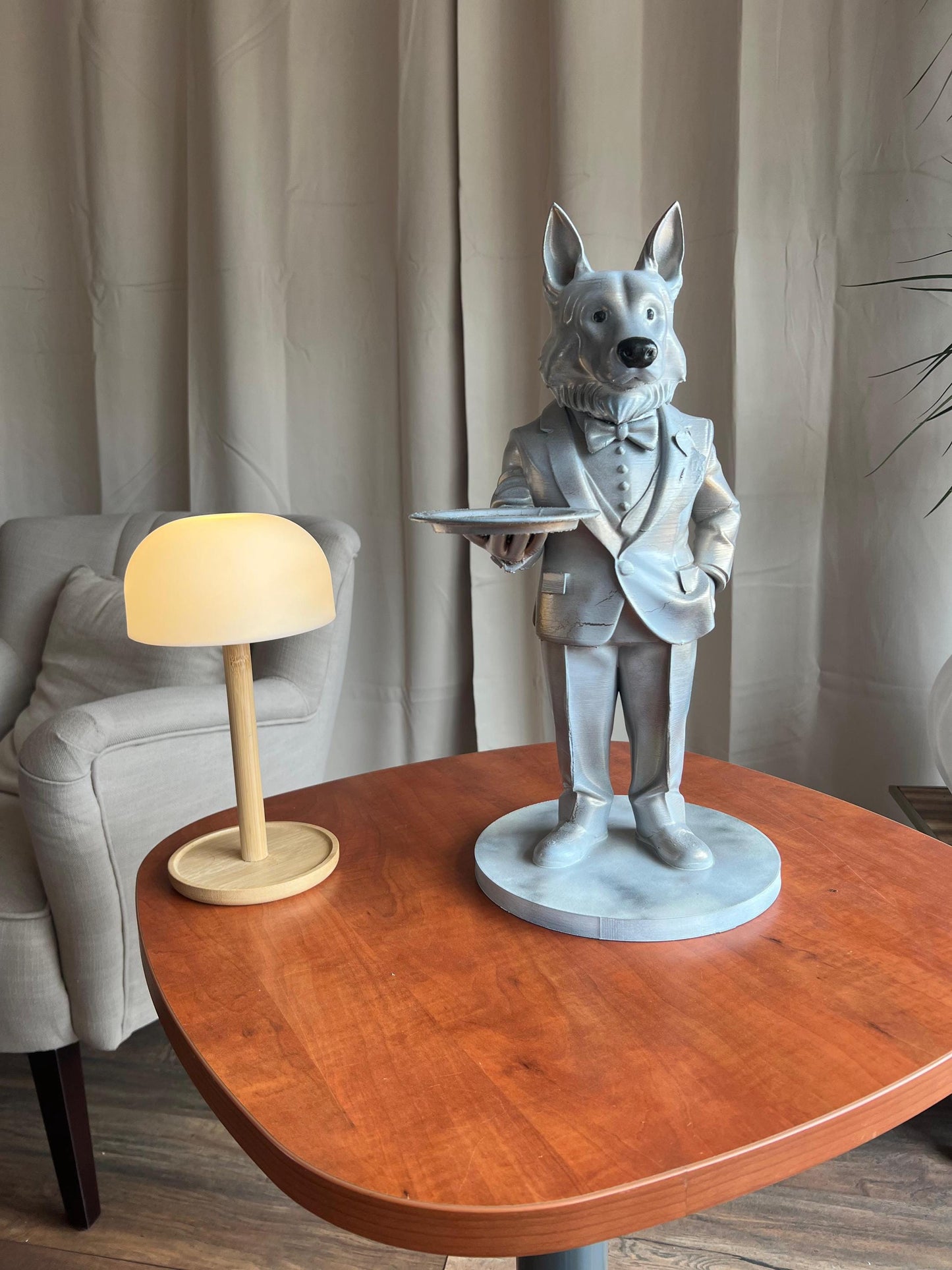 German Shepherd Butler Statue | Stylish Indoor & Outdoor Decor | Elegant Figure with Serving Tray | Perfect Gift or Decoration