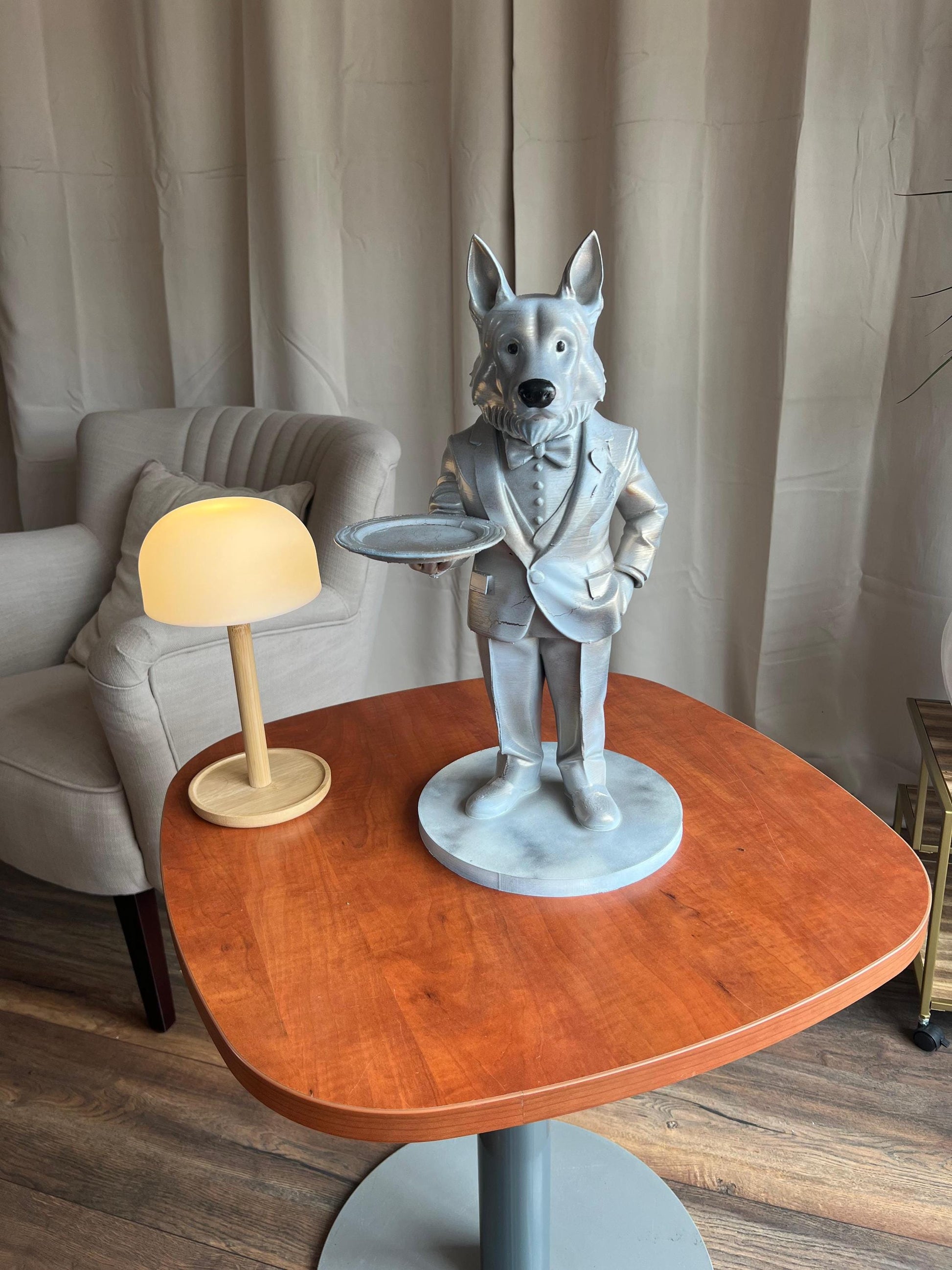 German Shepherd Butler Statue | Stylish Indoor & Outdoor Decor | Elegant Figure with Serving Tray | Perfect Gift or Decoration