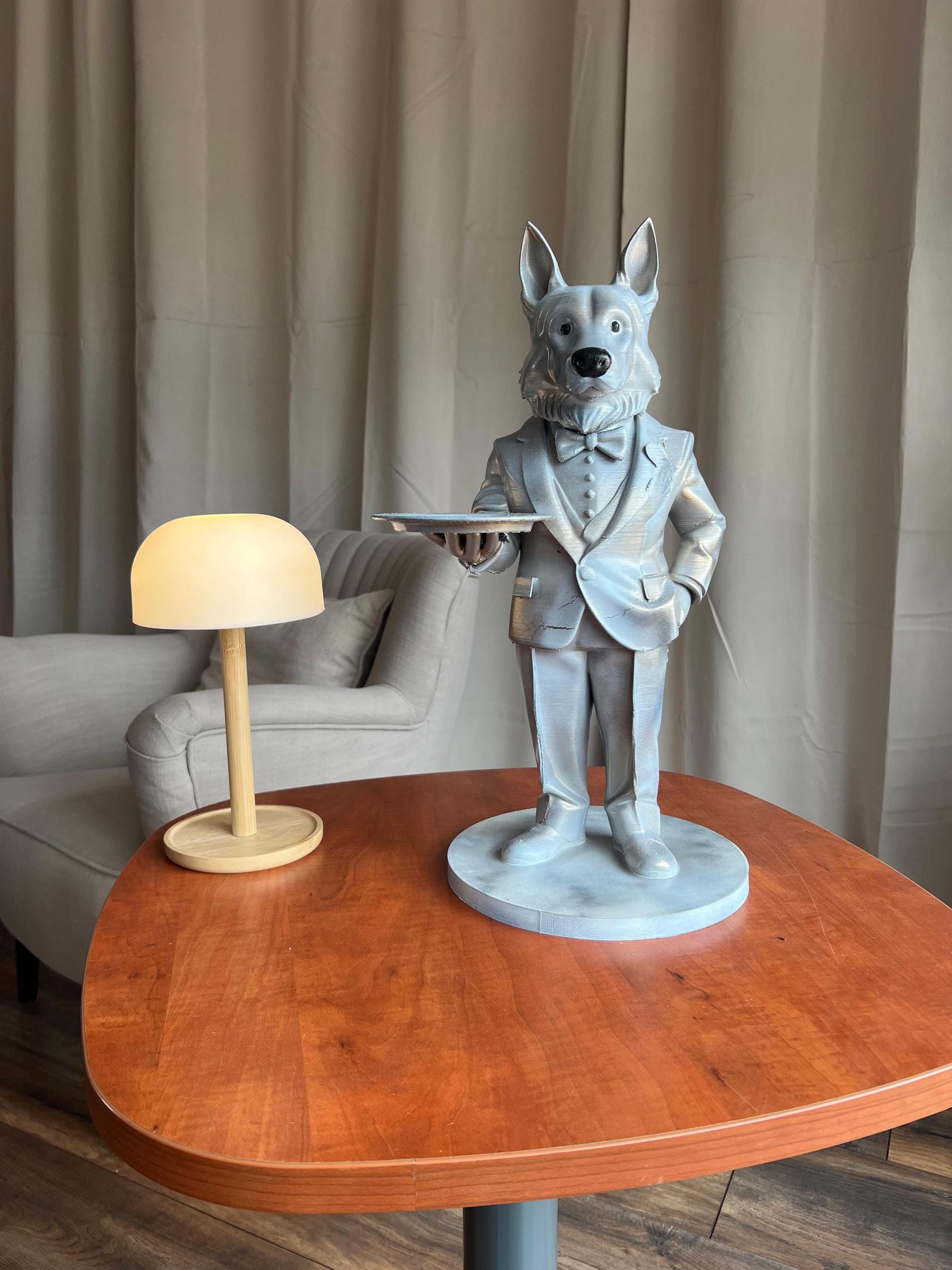 German Shepherd Butler Statue | Stylish Indoor & Outdoor Decor | Elegant Figure with Serving Tray | Perfect Gift or Decoration