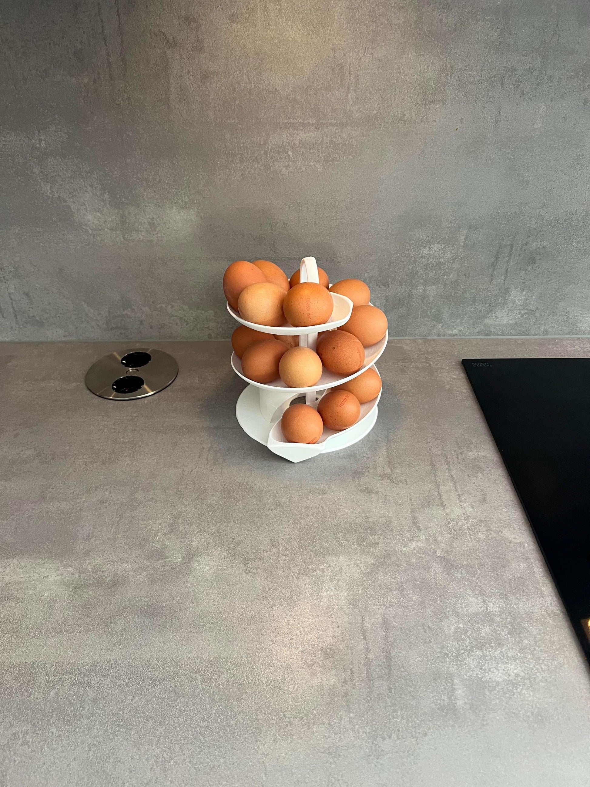 Egg Holder Dispenser | Spiral Egg Organizer | Modern Kitchen Storage | Rolling Egg Rack | Unique Countertop Display