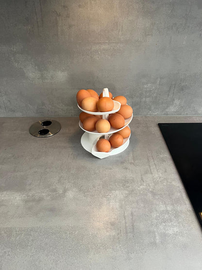 Egg Holder Dispenser | Spiral Egg Organizer | Modern Kitchen Storage | Rolling Egg Rack | Unique Countertop Display