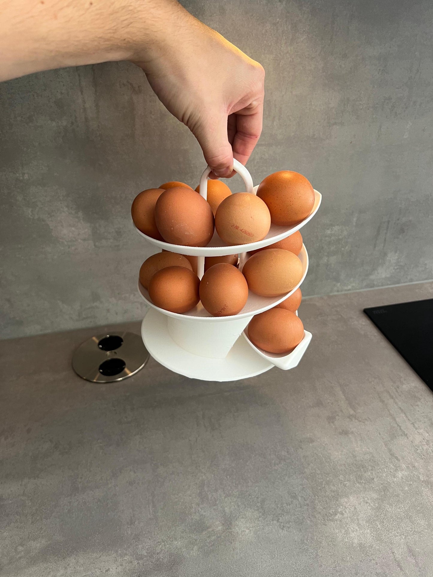 Egg Holder Dispenser | Spiral Egg Organizer | Modern Kitchen Storage | Rolling Egg Rack | Unique Countertop Display